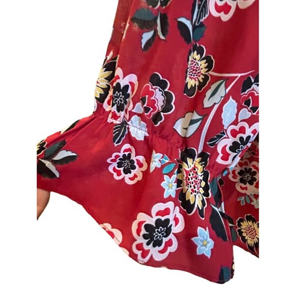 Valerie Stevens Floral Print Blouse 1X Plus Size Red‎ Long Sleeve Polyester - Picture 8 of 10